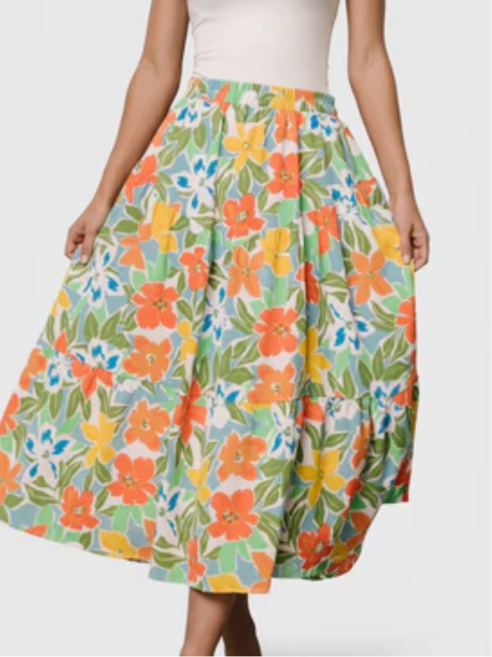 Baltic Born NWT Nika Orange Blue Floral Tiered Midi Skirt Plus Size 2X Lined